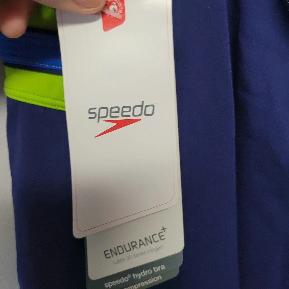 Speedo Endurance Girls Swim Dress Navy Blue‎ Neon Green Size 16 NWT 7231230